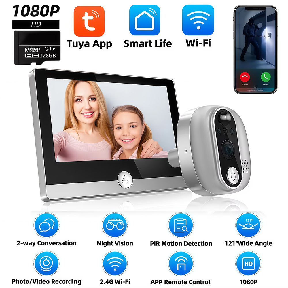 Smart Home Battery Camera - Tuya kamera bel pintu WiFi 1080P,