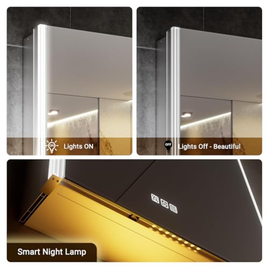 Cermin lemari obat kamar mandi - Smart Night Light ulasan dan harga