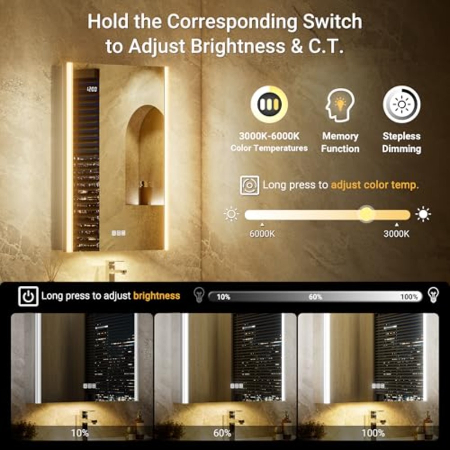 Cermin lemari obat kamar mandi - Smart Night Light ulasan dan harga