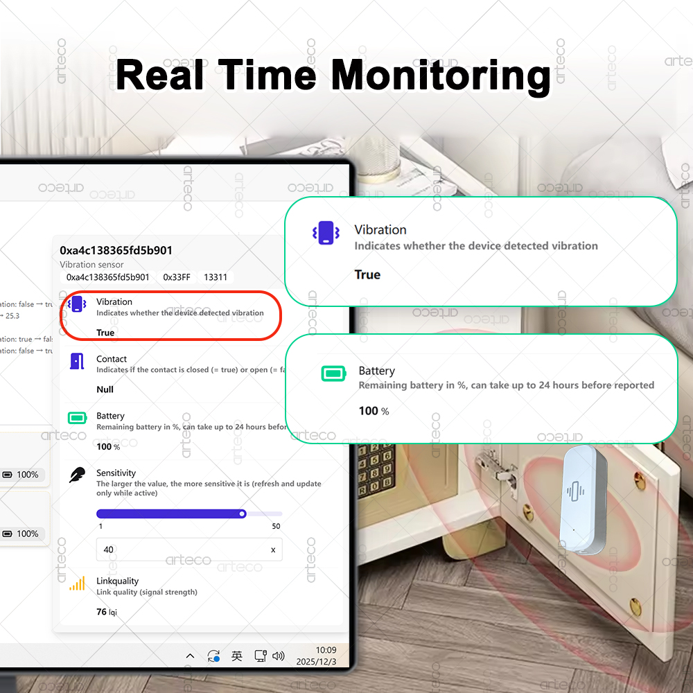 Sensor Getaran ZigBee 3.0 Cerd - Smart Home Tools ulasan dan harga