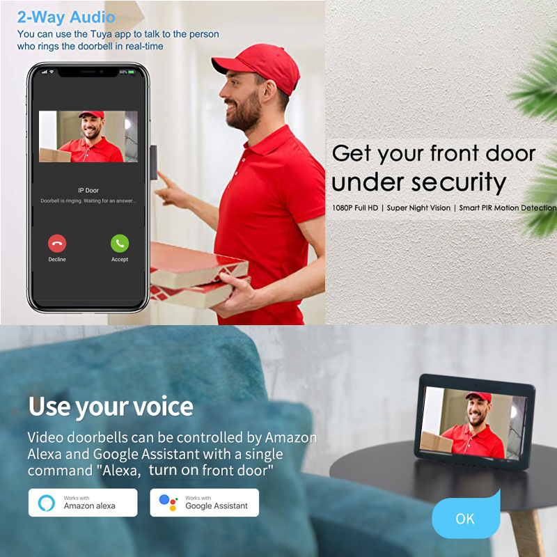Tuya bel pintu 1080P cerdas, k - Smart Home Battery Camera ulasan dan harga