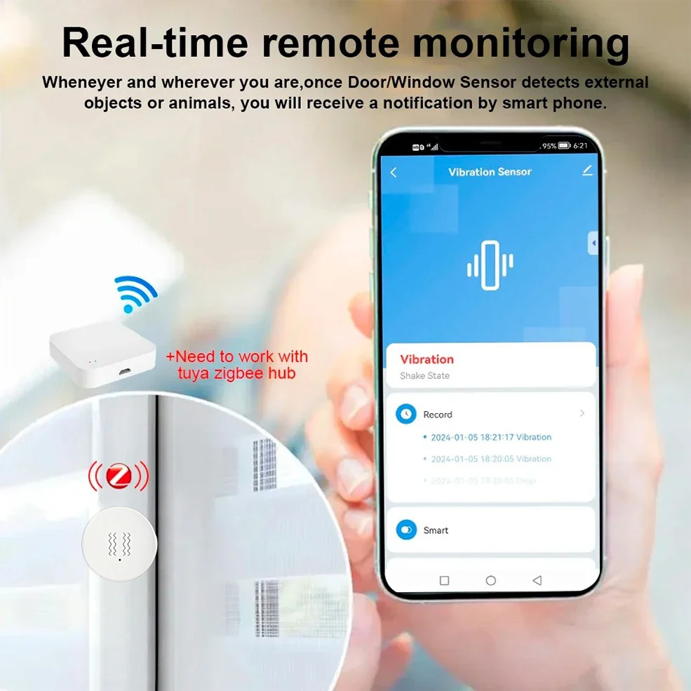 Sensor Getaran Cerdas Tuya Zig - Smart Home Notifications ulasan dan harga